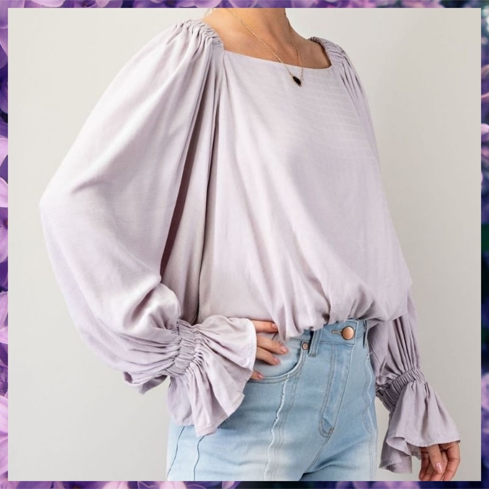 NWT EASEL Sexy Open Back Top WTie,Square Neck,Exaggerated Sleeves, Ruffled Cuffs - Picture 3 of 16